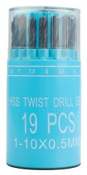 Vrtky do kovu HSS 1-10mm 19ks valec